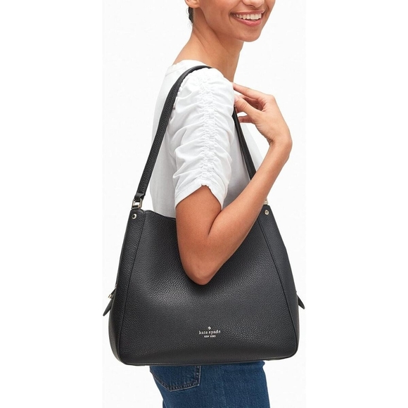 KATE SPADE LEILA MEDIUM TRIPLE COMPARTMENT SHOULDER BAG BLACK LEATHER PURSE - Picture 10 of 10